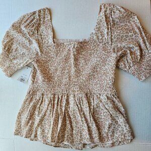 Nine West Women's Summer Leopard Light Pink and Tan Top, Size L